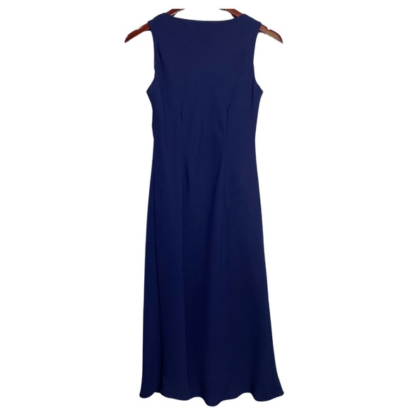 Jessica Howard Navy Blue Sleeveless Dress Size 6 Petit Bias Cut Pull On BoatNeck - Picture 2 of 15
